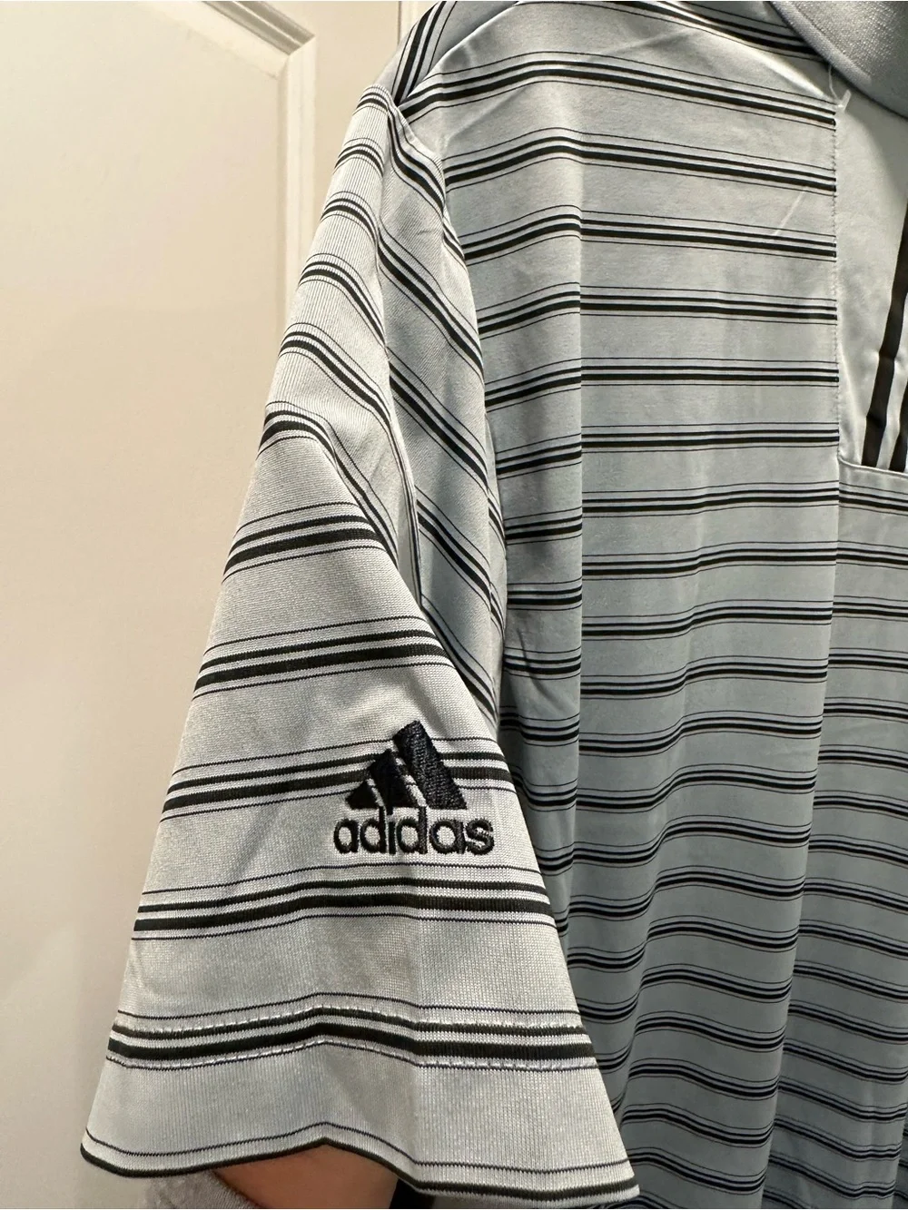 adidas Men's Light Gray Striped Golf Polo